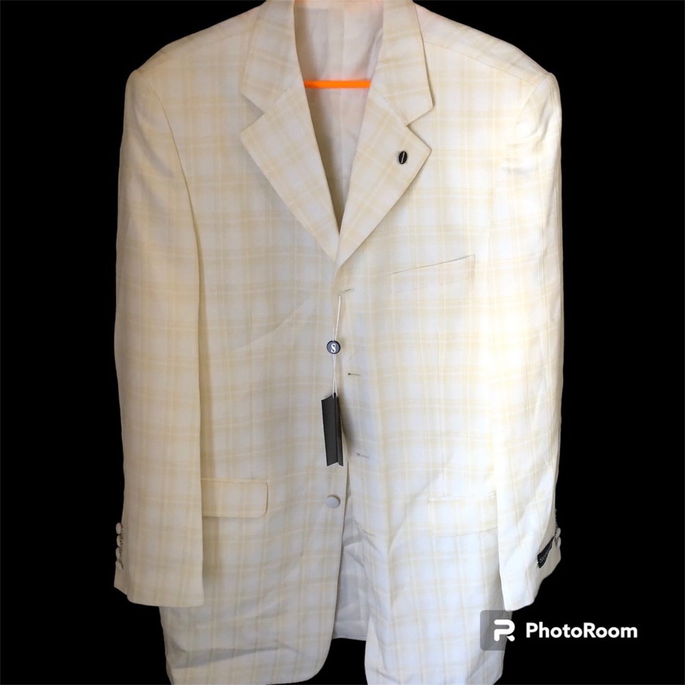 NWT Stunning Soprano Cream Longer Plaid Sports Suit Jacket Size 40 $135 A